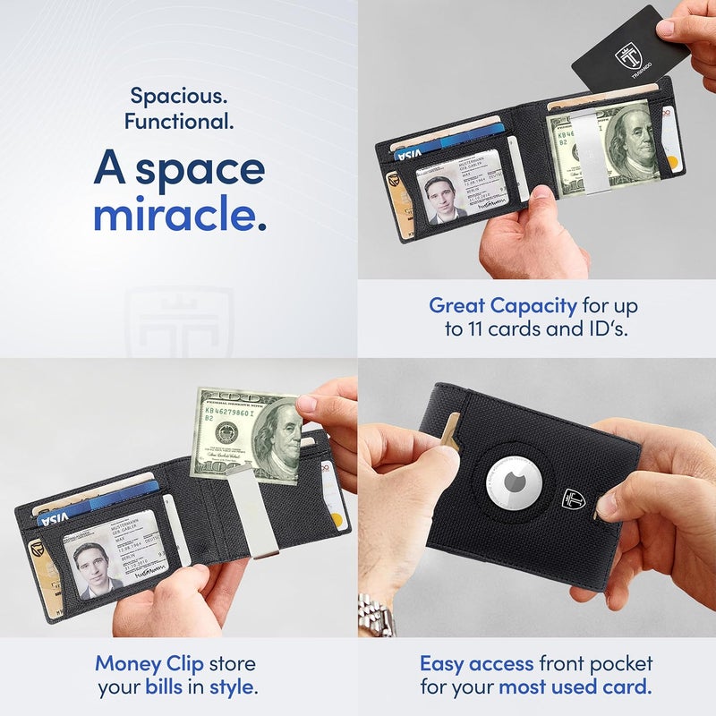 TRAVANDO AirTag* Wallet Mens Wallet with Money Clip Air Tag Wallet Card Holder RFID Blocking Bifold Gifts for Men - Image 4